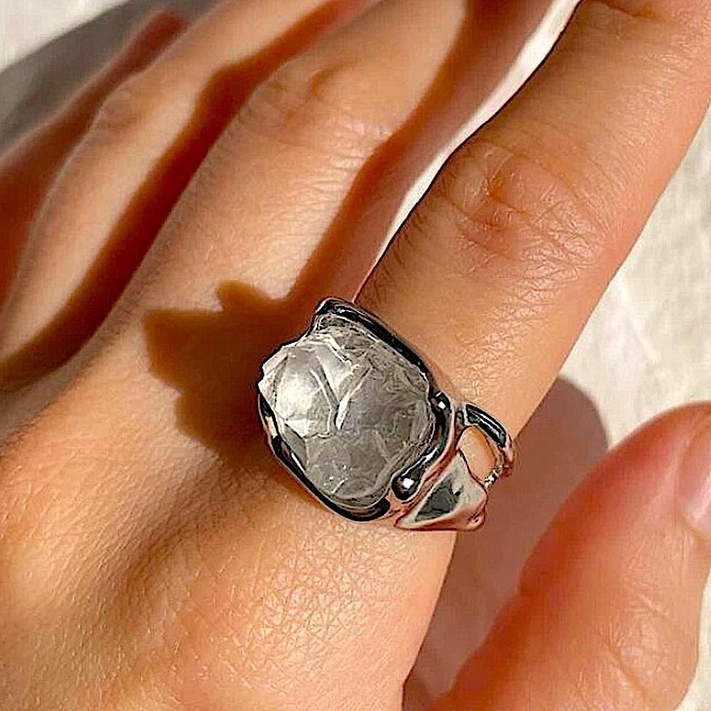 STERLING SILVER IRREGULAR CRYSTAL STONE RING